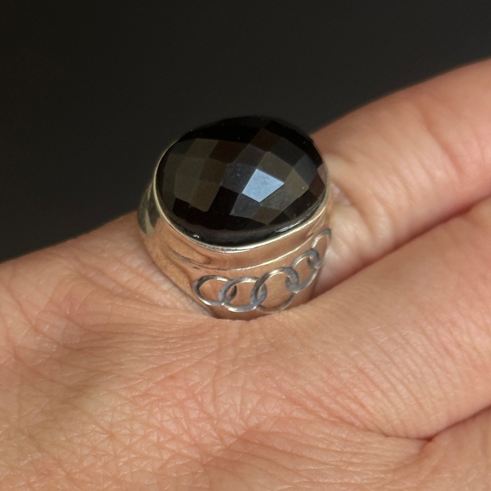 Faceted Black Onyx Ring - Size 6.5 - 925 Sterling Silver - Picture 11 of 12